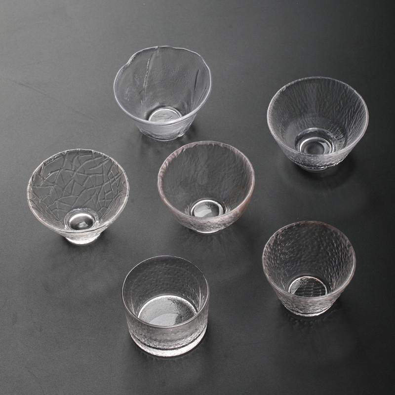 日式玻璃小茶杯6只装家用金边茶碗迷你功夫茶品茗杯单杯喝茶杯子