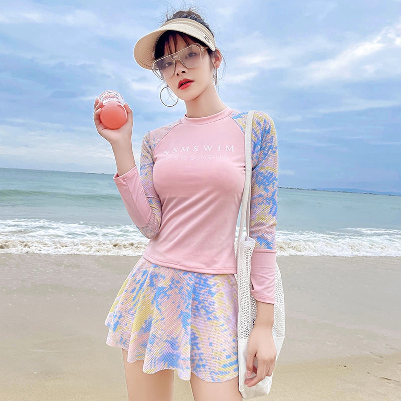56游泳衣女装分体保守学生遮肚显瘦运动长袖防晒泡温泉小胸聚拢泳