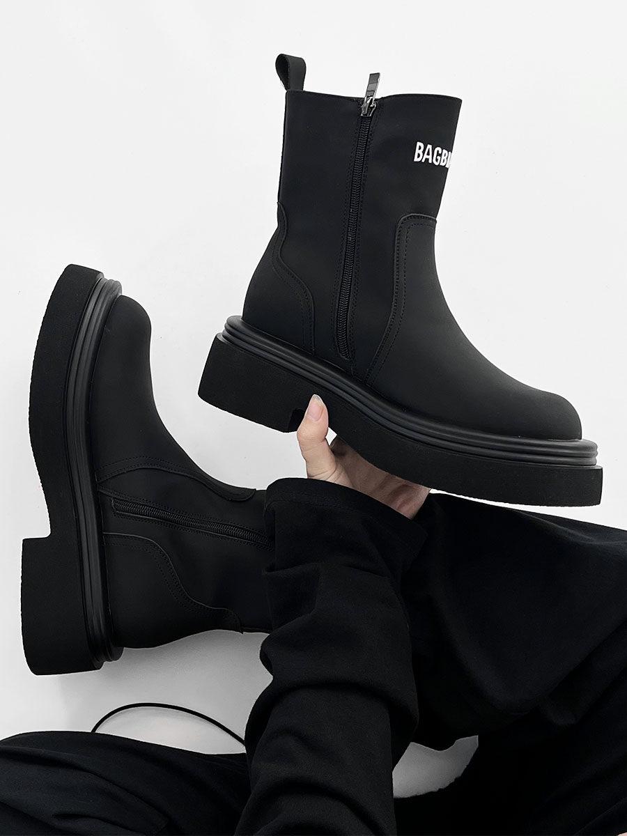BRITISH-STYLE LEATHER PARISIAN ALPHABET MARTIN BOOTSMENS PLATFORM SOLES ZIPPERED CHELSEA BOOTS WOMENS MID-BARREL BIKER BOOTS