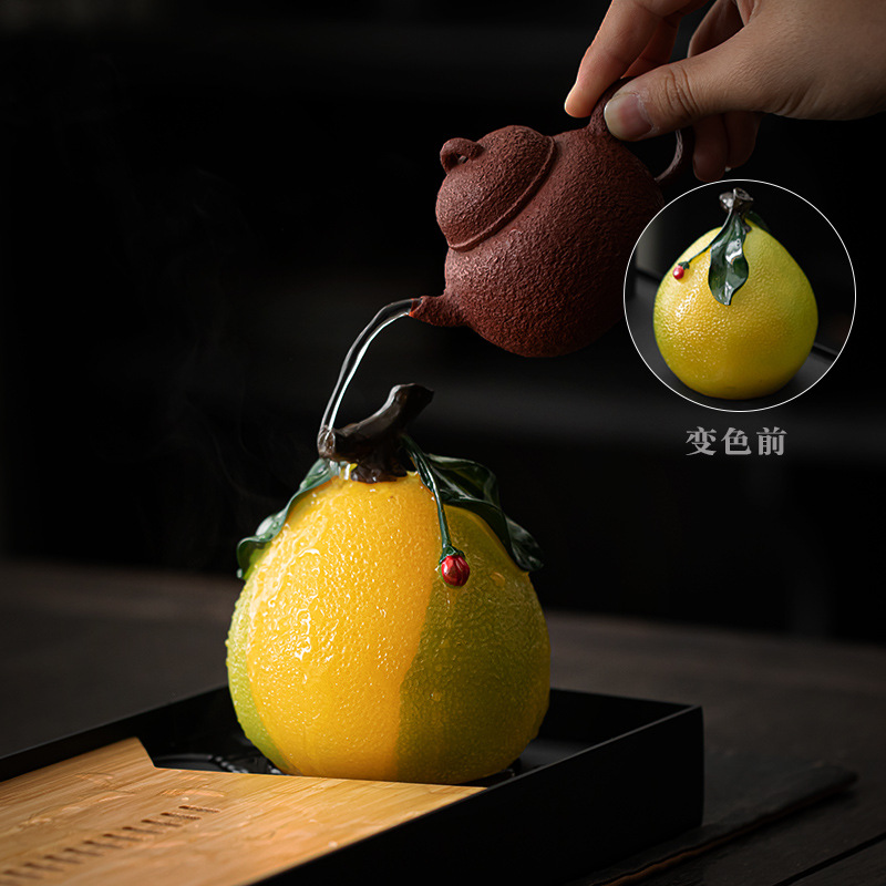 创意茶宠摆件变色柚子茶桌茶盘精品茶玩可养家居摆件茶道配件