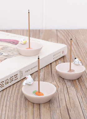 如果创意卡通动物香插盘树脂工艺品香插香炉室内家居装饰摆件