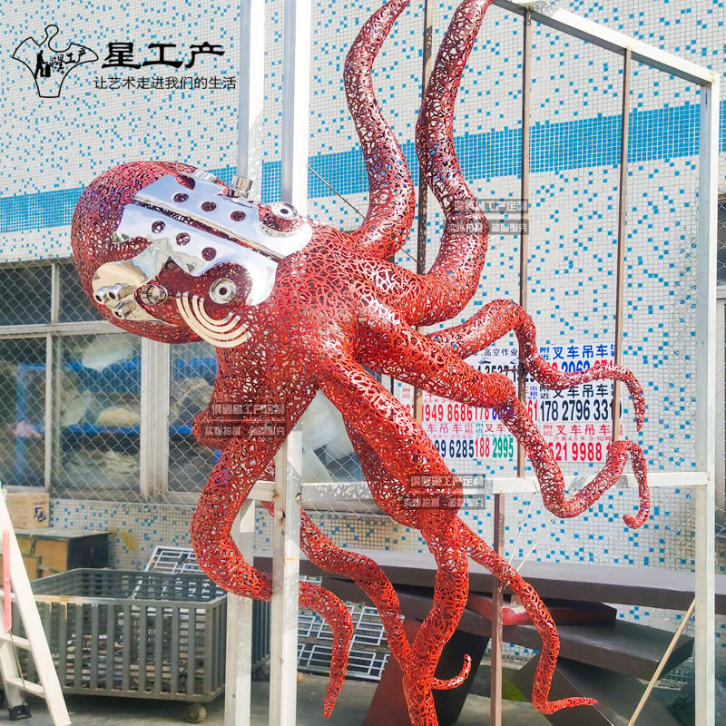 不锈钢景观创意海洋动物金属章鱼挂饰特色购物广场八爪鱼雕塑