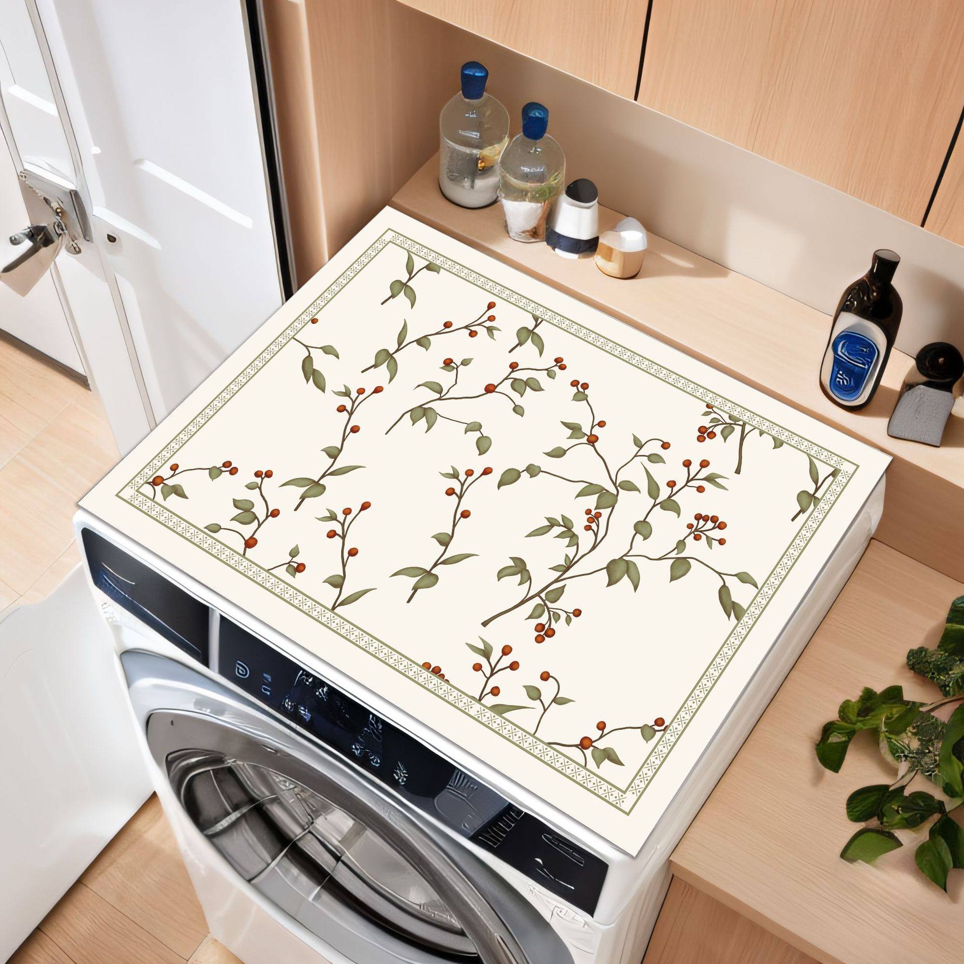 美式花卉PVC皮革洗衣机防尘罩防晒罩防尘布盖布防尘布防水罩盖垫