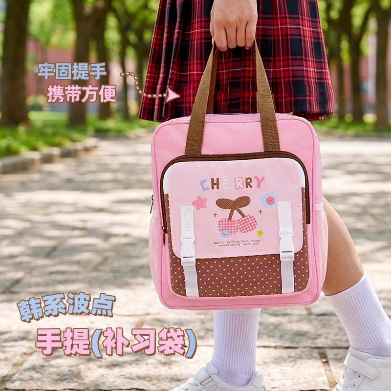 韩系波点手提补习袋手提袋拎书袋小学生用试卷作业初中生大容量收纳袋补习补课帆布包女孩美术袋手提包文件袋图片