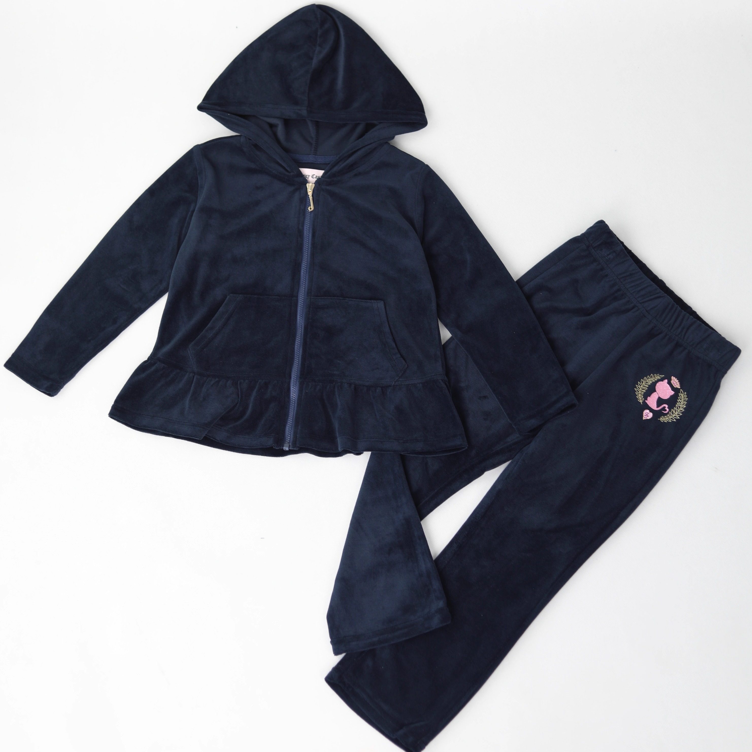 春秋时尚女童休闲洋气连帽女孩藏青色天鹅绒猫咪两件套运动套装,童装/婴儿装/亲子装,套装,淘宝优惠券,粉丝福利购,淘宝优惠卷