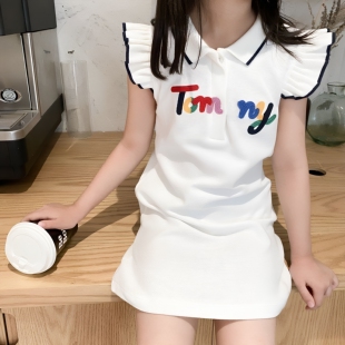 2026新款公主裙女童洋气外贸汤家A字连衣裙珠地棉透气白色公主裙