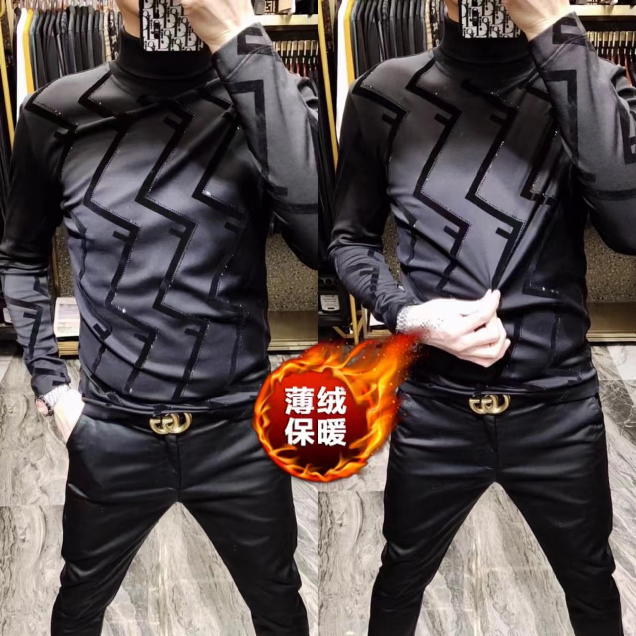 秋冬男士时尚百搭植绒小衫
