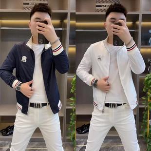 23028春季男士新款时尚百搭立领夹克潮流欧货帅气外套男棒球服