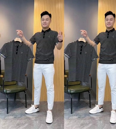 Y6209夏季男士条纹T恤针织衫圆领短袖时尚都市新款青年潮流半袖帅