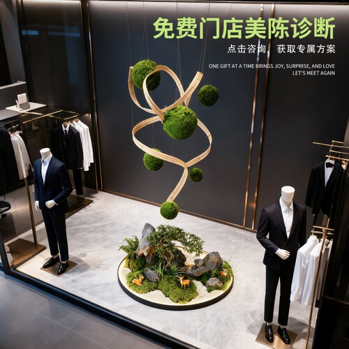 服装店橱窗造景悬挂吊顶苔藓球形绿植装饰摆件假植物室内景观布置