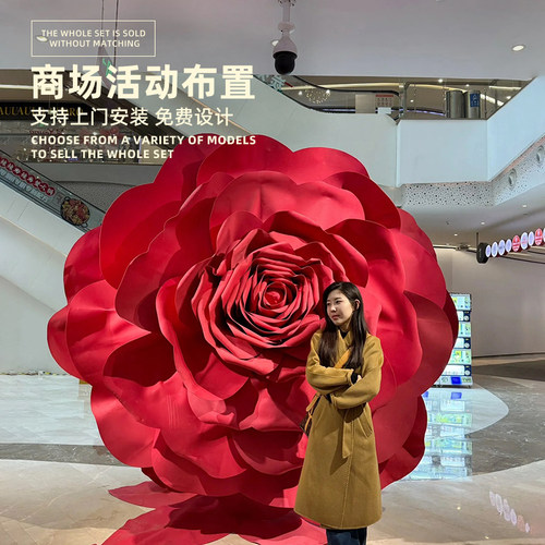 网红打卡拍照区布置假花仿真花摆设轻奢高端红色玫瑰花氛围感美陈