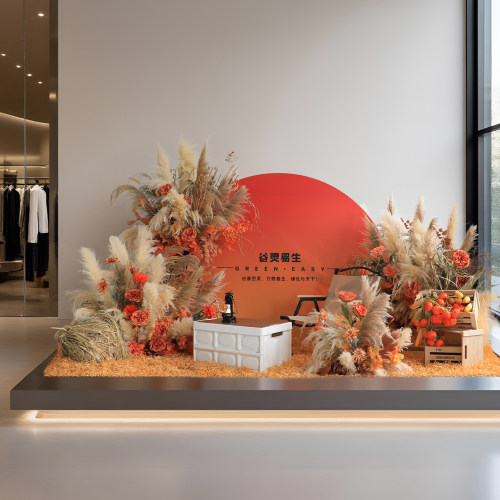 秋冬天装饰氛围服装店橱窗造景