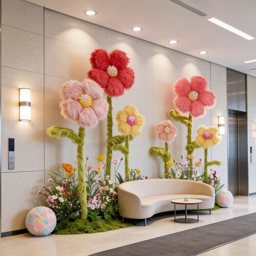 玄关橱窗氛围装饰花毛线花朵成品