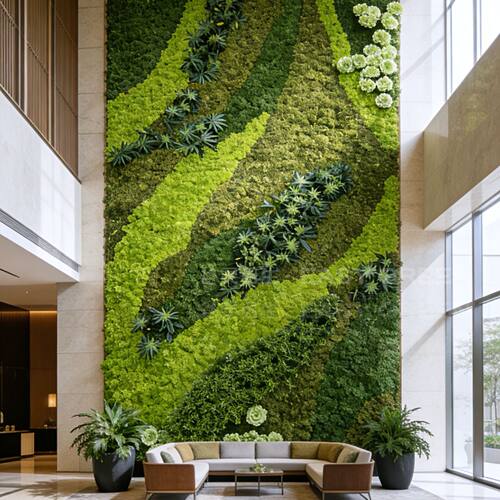 室内景观造景仿真绿植墙公司前台背景柱子立体仿生假植物墙面装饰