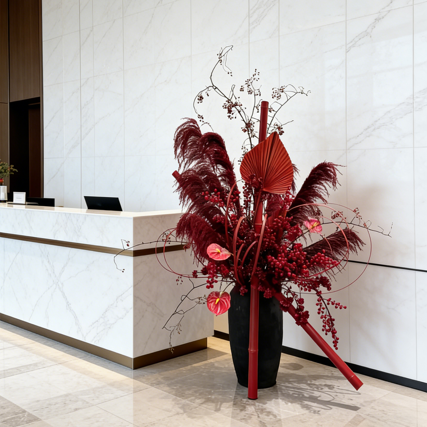 跨年氛围布置酒店大堂新年装饰元宵节场景红色仿真花造景落地摆件,节庆用品/礼品,节日装扮用品,淘宝优惠券,粉丝福利购,淘宝优惠卷