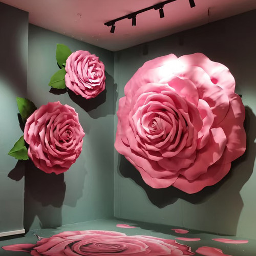 巨型仿真玫瑰花造景商场网红打卡墙美陈装饰场景布置创意拍照道具