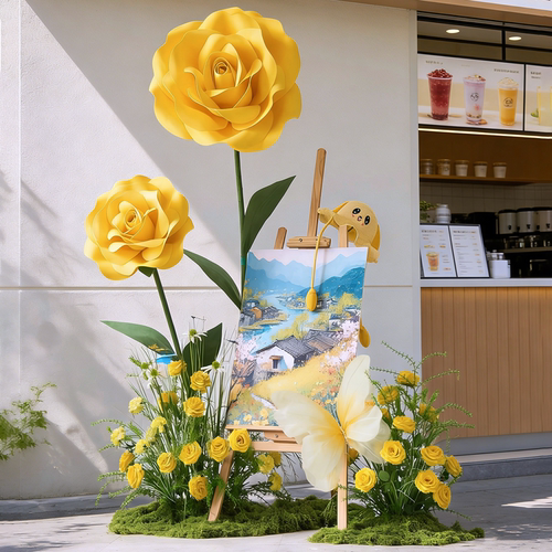 黄玫瑰花仿真花高级感逼真eva假花摆件户外网红打卡造景氛围布置