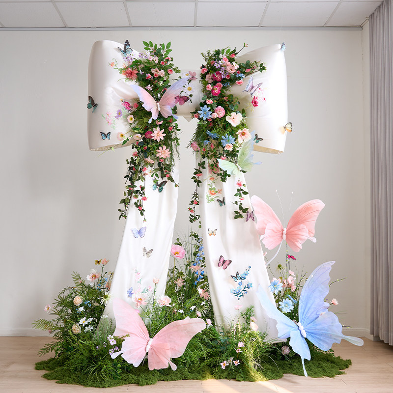 蝴蝶结装饰创意挂件仿真绿植假花草春季美陈高级感美容院装饰品