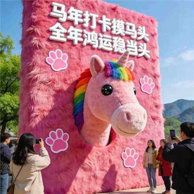 2026马年氛围布置装饰场景商场新年打卡背景墙网红毛绒拍马屁美陈