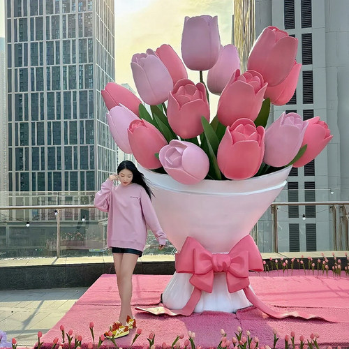 郁金香仿真花网红打卡造景高档粉色大型花束摆件假花装饰场景布置