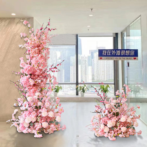 仿真花婚礼布置粉色樱花假花装饰