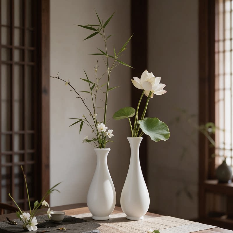 中式玉净瓶花插花器家居摆件仿陶瓷塑料小花瓶观音瓶供佛禅意花瓶