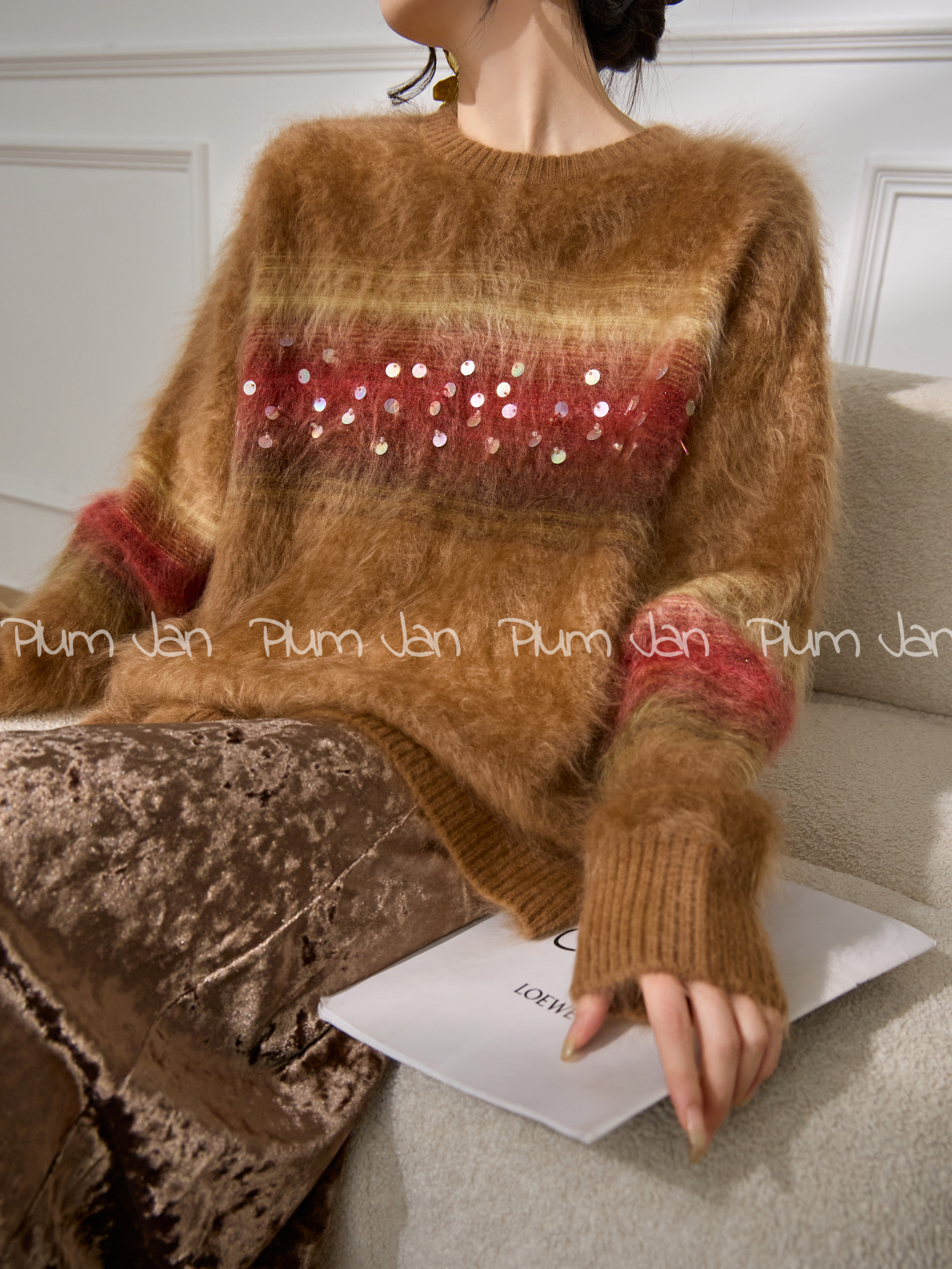 Mohair Sweater for Women with Sequin Round Neck - Taobao product photo 2