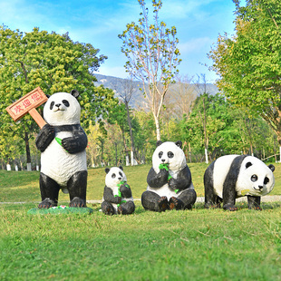 饰户外发光迎宾景观小品 仿真熊猫雕塑摆件幼儿园林草坪庭院布置装