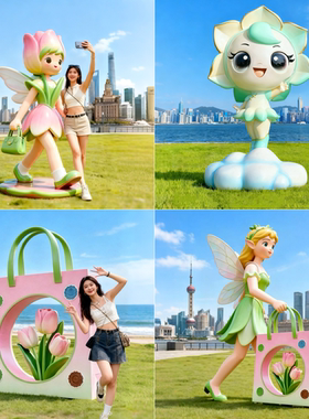网红创意玻璃钢花仙子雕塑大摆件