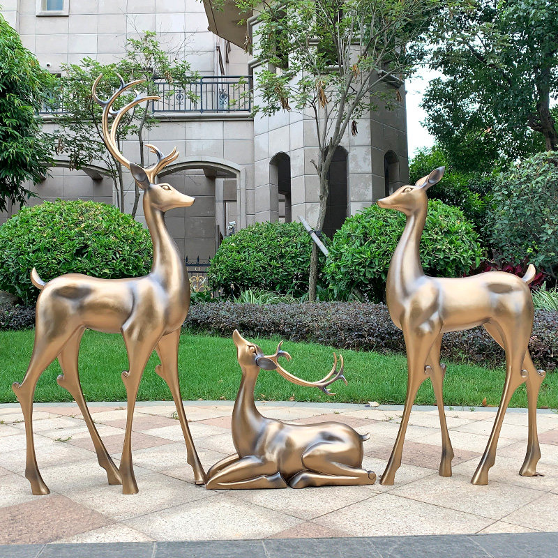 大型户外玻璃钢仿铜鹿雕塑摆件花园林梅花鹿麋鹿小鹿草坪仿真装饰