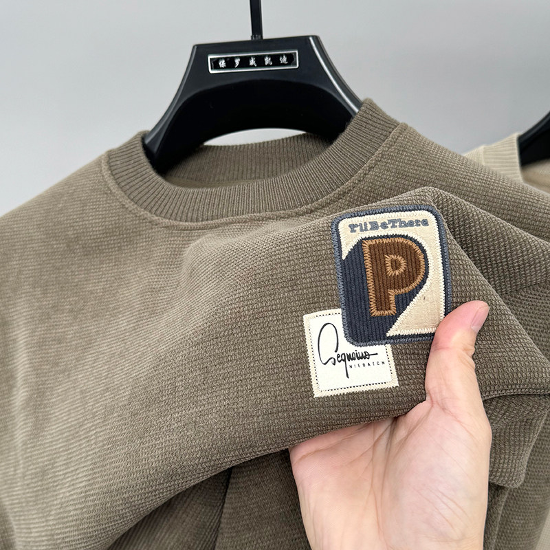 潮流男士卫衣秋冬季保暖2025新款圆领加绒加厚打底衫宽松男装上衣