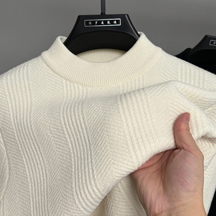 水貂绒半高领2024新款男士毛衣冬季一体绒加厚抗寒保暖搭内搭打底