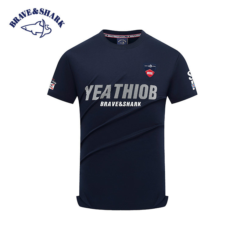BRAVE&SHARK/勇士鲨鱼正品男装纯棉刺绣圆领夏季短袖t恤2025新款