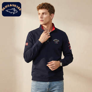 BRAVE&SHARK/勇士鲨鱼拼色半拉链立领卫衣男士春季新款上衣时髦