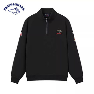 BRAVE&SHARK/勇士鲨鱼25秋冬款男士半拉链宝蓝色加绒美式刺绣卫衣