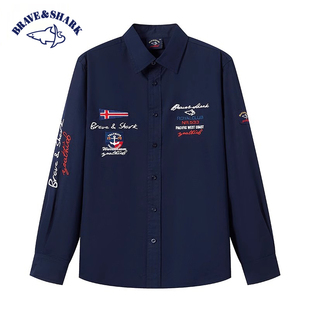 刺绣设计潮流透气翻领上衣男士 衬衫 勇士鲨鱼25春秋款 BRAVE&SHARK