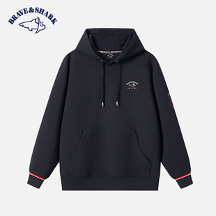 BRAVE&SHARK/勇士鲨鱼男士宝蓝色连帽卫衣2025春秋刺绣休闲上衣