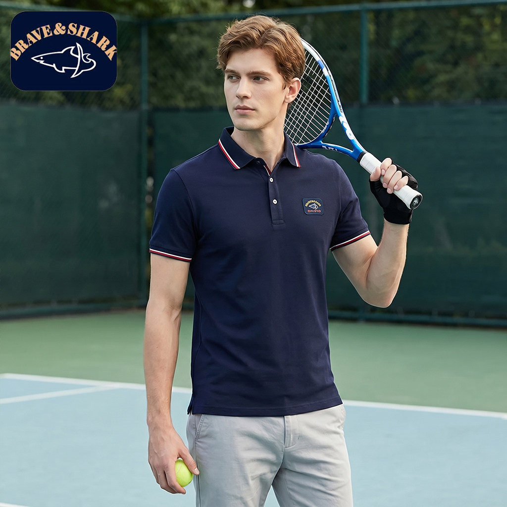 BRAVE&SHARK/勇士鲨鱼时尚男士运动POLO衫短袖绿色高级轻奢上衣夏