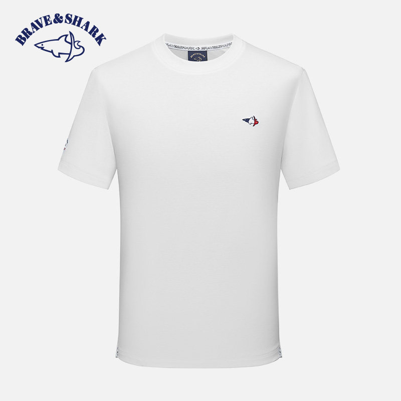 BRAVE&SHARK/勇士鲨鱼男装经典纯色刺绣棉质短袖t恤2025夏季新款