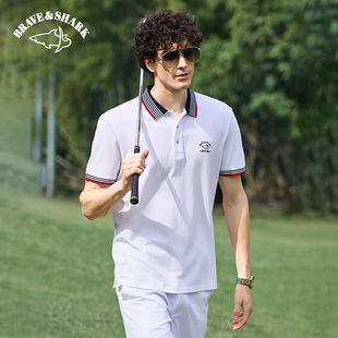 BRAVE&SHARK/勇士鲨鱼休闲刺绣短袖t恤翻领25新款白色Polo衫男款