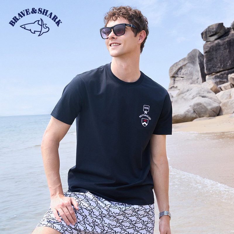 BRAVE&SHARK/勇士鲨鱼男装短袖t恤男士夏季宽松百搭舒适半袖体恤