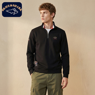 BRAVE&SHARK/勇士鲨鱼新款男士时尚潮流黑色卫衣经典百搭刺绣上衣