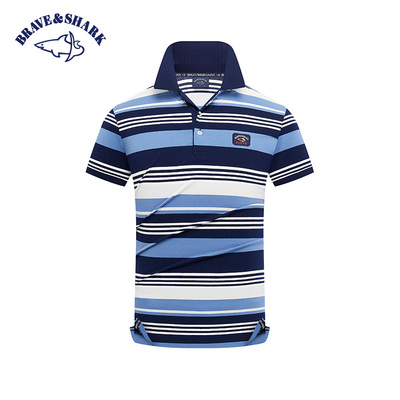BRAVE&SHARK/勇士鲨鱼丝光棉短袖polo衫男士2025新款条纹翻领T恤