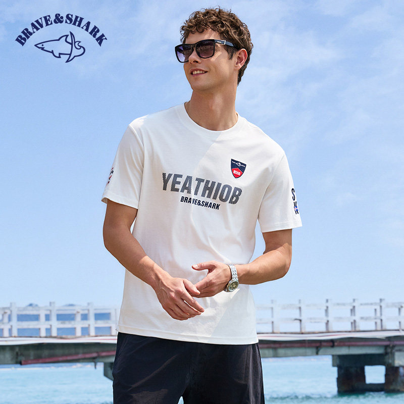 BRAVE&SHARK/勇士鲨鱼男装夏季简约活力舒适圆领短袖T恤2025新款