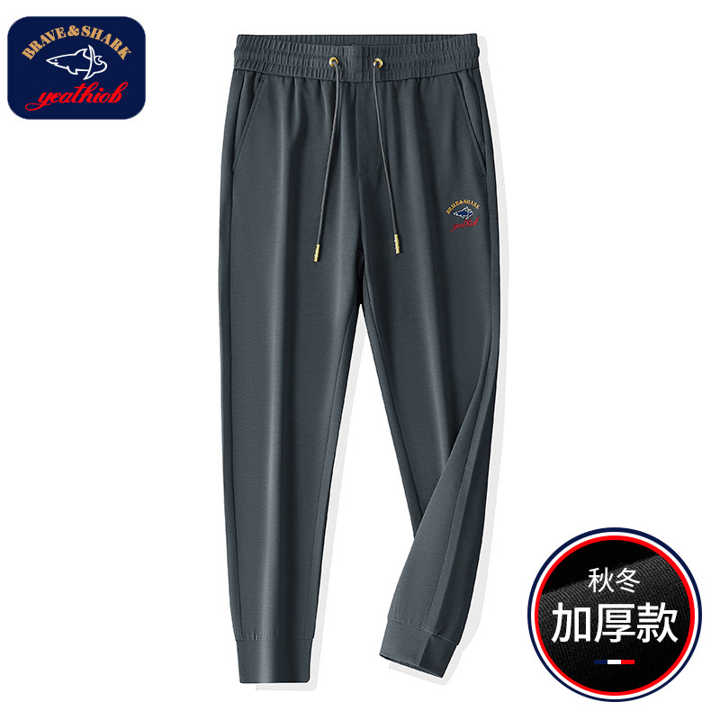 勇士鲨鱼美式休闲长裤男士秋冬季加厚潮流宽松束脚卫裤男高端品牌