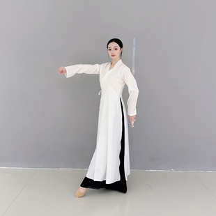 剑舞服装女 白色交领长袖演出服仙气飘逸古典风武侠风舞蹈服装