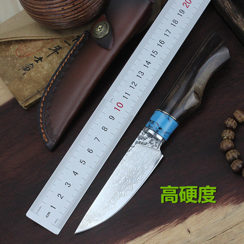 手工大马士革小直刀高硬度户外露营求生随身战术刀收藏探险工具刀