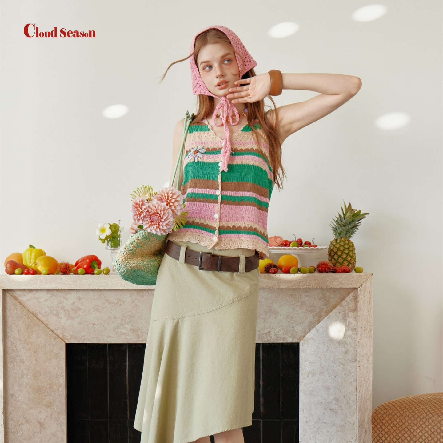 CLOUDSEASON榛果花彩色条纹开衫女薄款针织开衫马甲女夏薄款背心