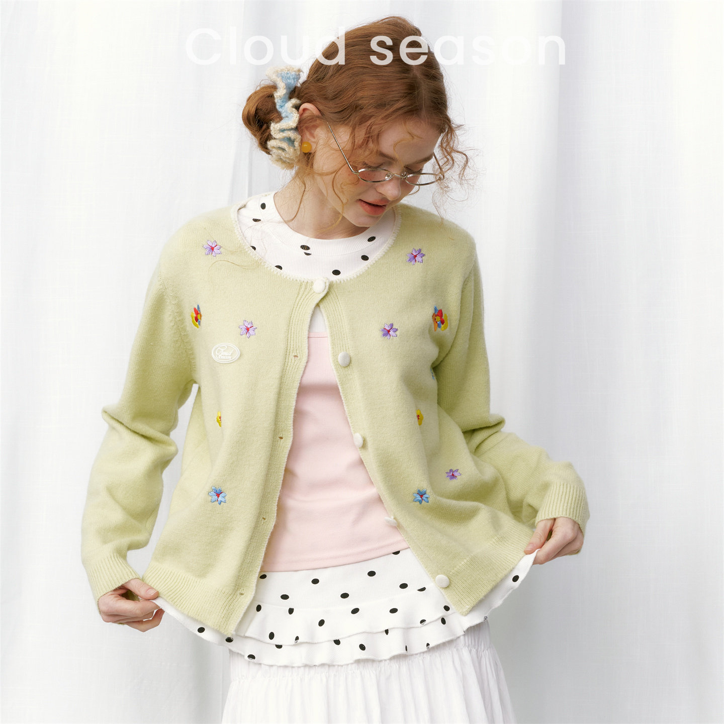 CLOUDSEASON夏春山刺绣毛衣女新款开衫温柔风小个子短款针织外套