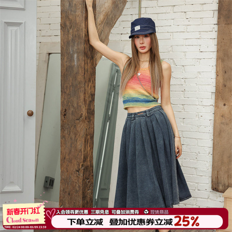 CLOUDSEASON牛仔半身裙女夏季2026新款a字高级感气质蓝色中长裙子